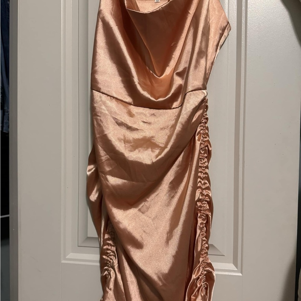 Gold Ruched Asymmetrical Bodycon Dress